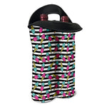 Black Striped Ice Cream Pattern Print Double Neoprene Wine Tote