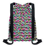 Black Striped Ice Cream Pattern Print Drawstring Backpack
