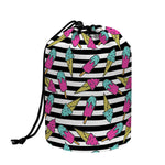 Black Striped Ice Cream Pattern Print Drawstring Makeup Bag