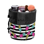 Black Striped Ice Cream Pattern Print Drawstring Makeup Bag
