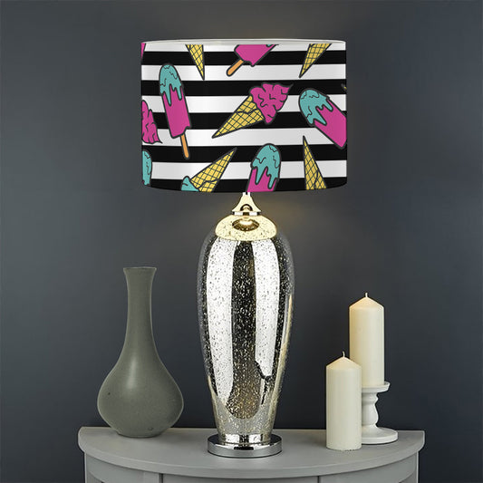 Black Striped Ice Cream Pattern Print Drum Lamp Shade