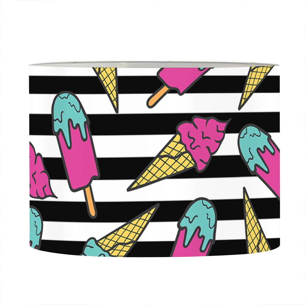 Black Striped Ice Cream Pattern Print Drum Lamp Shade