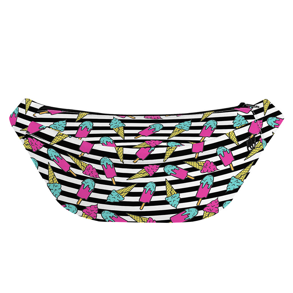 Black Striped Ice Cream Pattern Print Fanny Pack