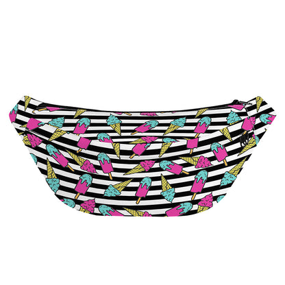 Black Striped Ice Cream Pattern Print Fanny Pack