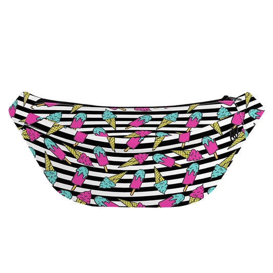 Black Striped Ice Cream Pattern Print Fanny Pack