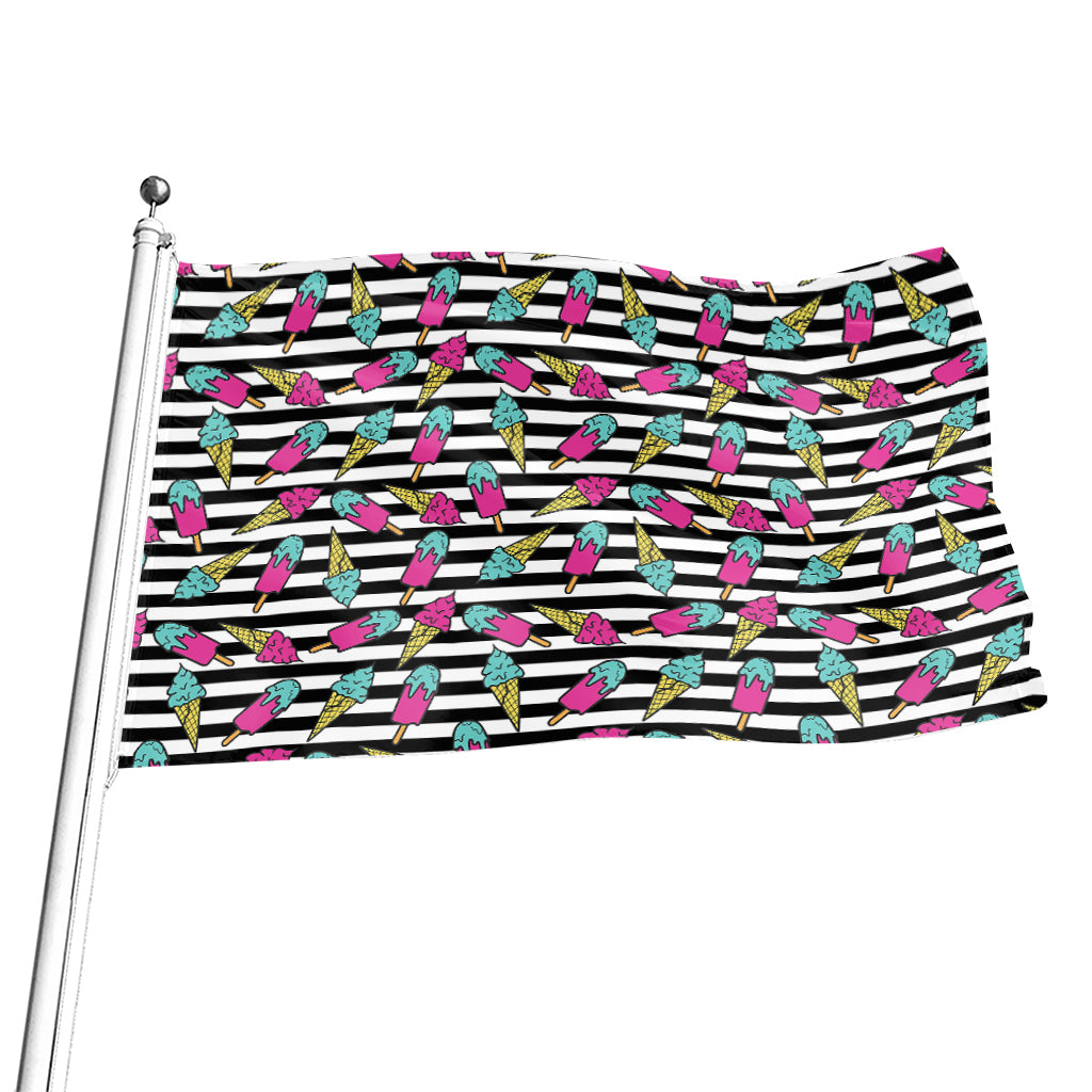 Black Striped Ice Cream Pattern Print Flag