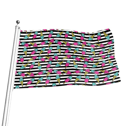 Black Striped Ice Cream Pattern Print Flag