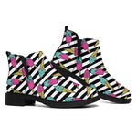 Black Striped Ice Cream Pattern Print Flat Ankle Boots