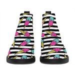 Black Striped Ice Cream Pattern Print Flat Ankle Boots