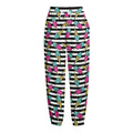 Black Striped Ice Cream Pattern Print Fleece Lined Knit Pants