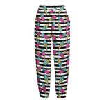 Black Striped Ice Cream Pattern Print Fleece Lined Knit Pants