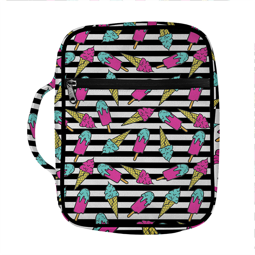 Black Striped Ice Cream Pattern Print Front Pocket Bible Bag