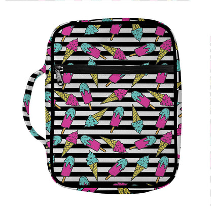 Black Striped Ice Cream Pattern Print Front Pocket Bible Bag