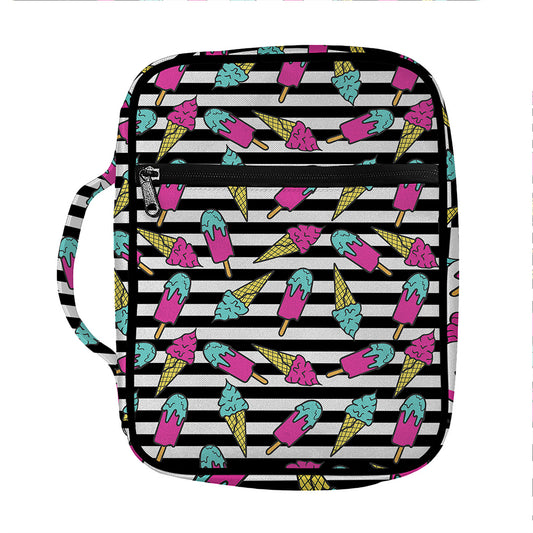 Black Striped Ice Cream Pattern Print Front Pocket Bible Bag
