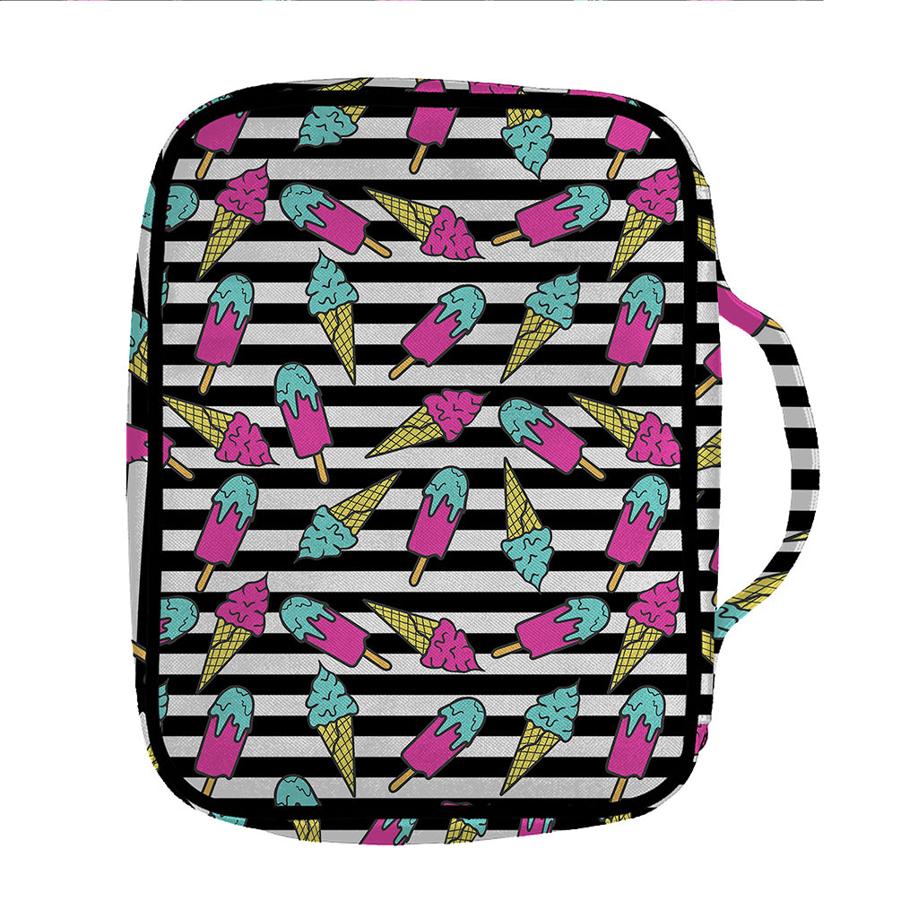 Black Striped Ice Cream Pattern Print Front Pocket Bible Bag