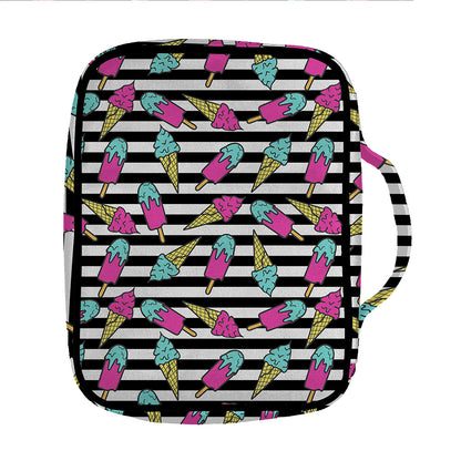 Black Striped Ice Cream Pattern Print Front Pocket Bible Bag