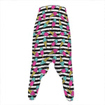 Black Striped Ice Cream Pattern Print Hammer Pants