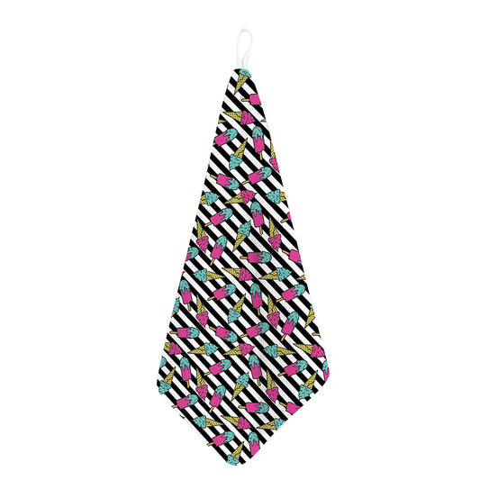 Black Striped Ice Cream Pattern Print Hand Towel