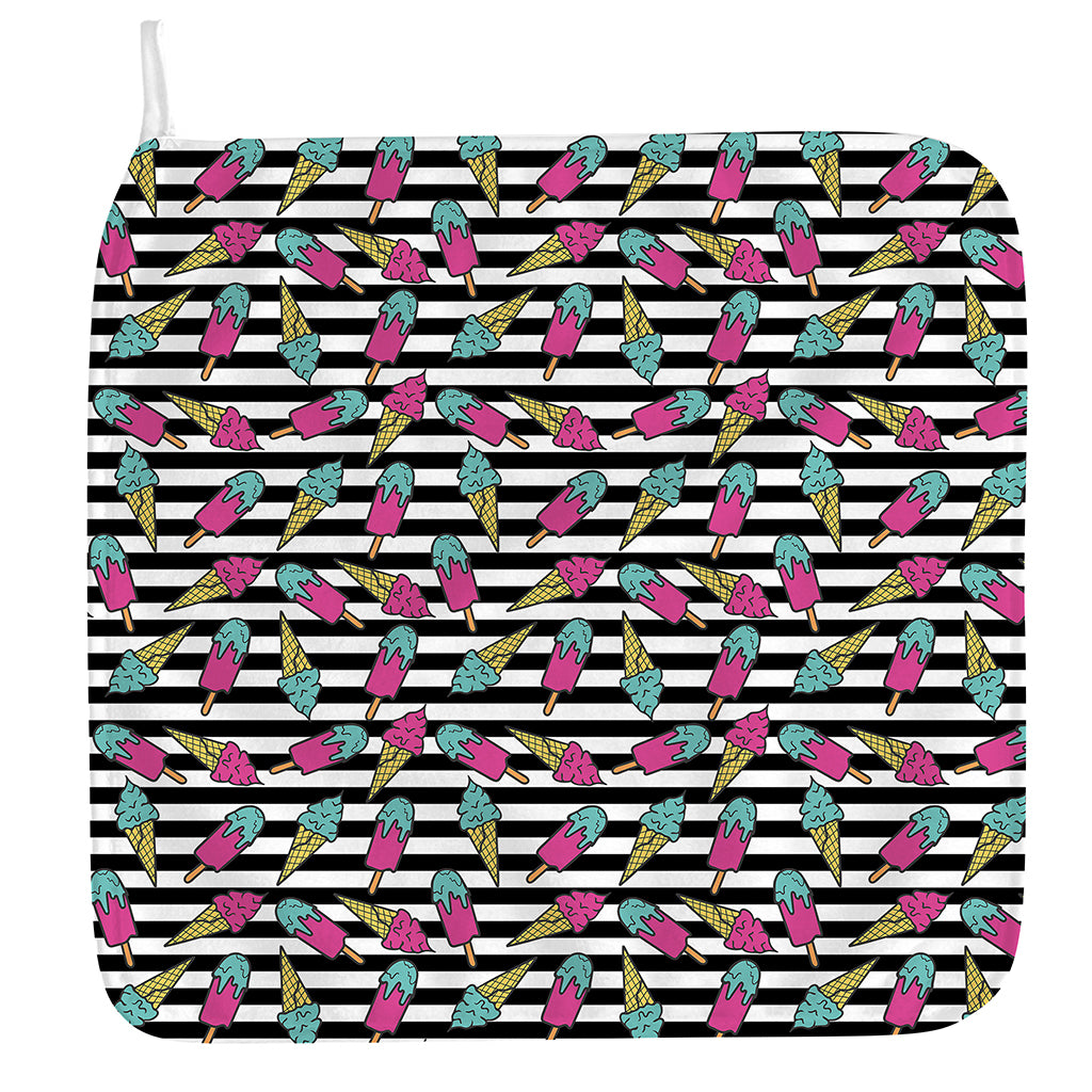 Black Striped Ice Cream Pattern Print Hand Towel