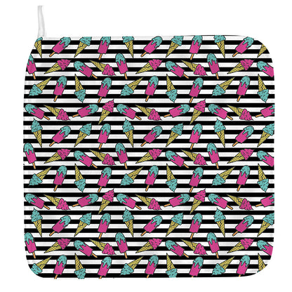 Black Striped Ice Cream Pattern Print Hand Towel
