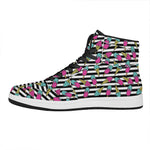 Black Striped Ice Cream Pattern Print High Top Leather Sneakers