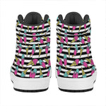 Black Striped Ice Cream Pattern Print High Top Leather Sneakers