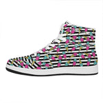 Black Striped Ice Cream Pattern Print High Top Leather Sneakers