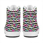Black Striped Ice Cream Pattern Print High Top Leather Sneakers