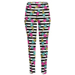 Black Striped Ice Cream Pattern Print High-Waisted Pocket Leggings