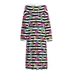 Black Striped Ice Cream Pattern Print Hooded Bathrobe