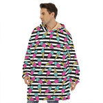 Black Striped Ice Cream Pattern Print Hoodie Blanket
