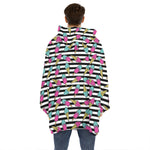 Black Striped Ice Cream Pattern Print Hoodie Blanket