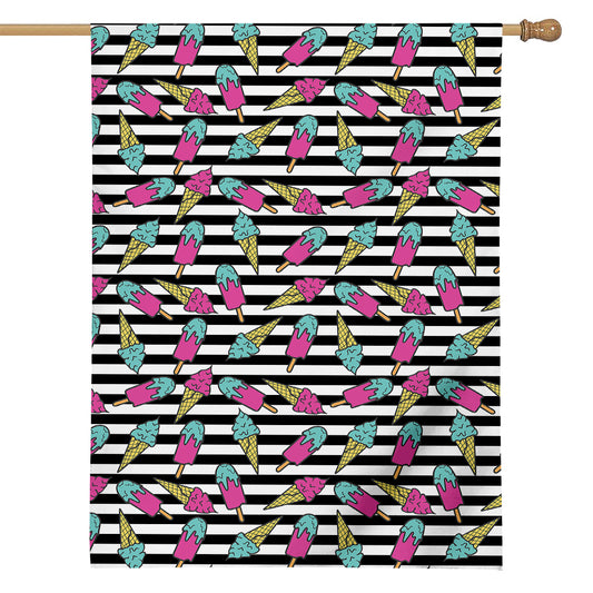 Black Striped Ice Cream Pattern Print House Flag