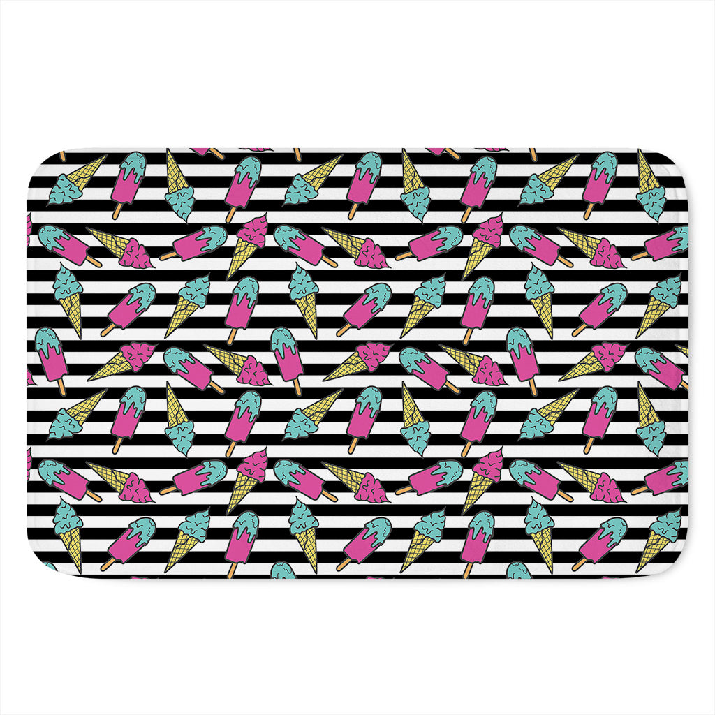 Black Striped Ice Cream Pattern Print Indoor Door Mat