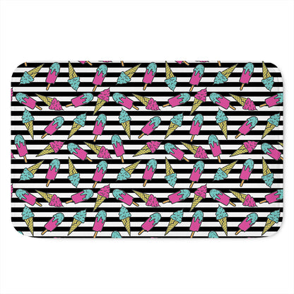 Black Striped Ice Cream Pattern Print Indoor Door Mat
