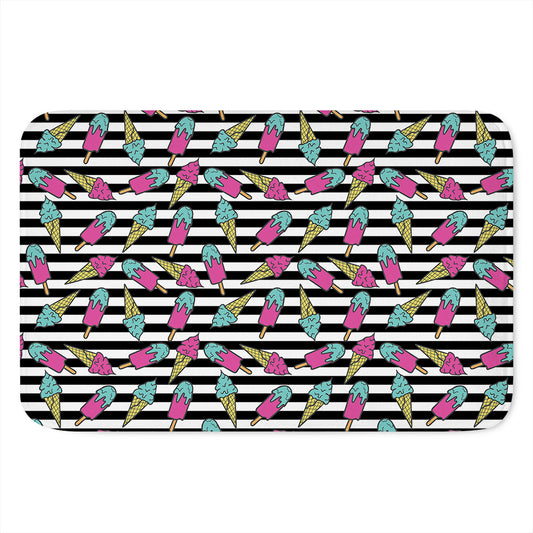 Black Striped Ice Cream Pattern Print Indoor Door Mat