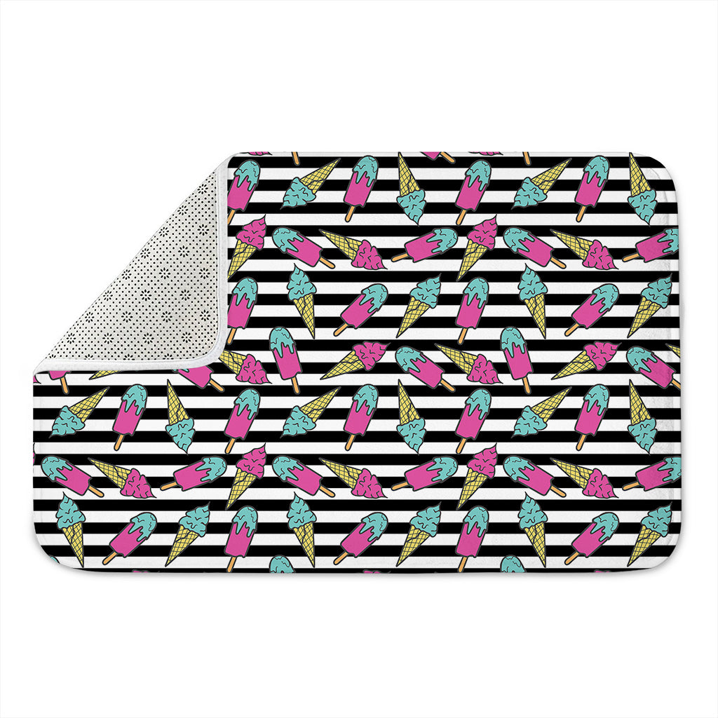 Black Striped Ice Cream Pattern Print Indoor Door Mat