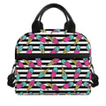 Black Striped Ice Cream Pattern Print Insulated Lunch Bag