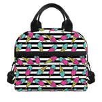 Black Striped Ice Cream Pattern Print Insulated Lunch Bag