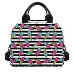 Black Striped Ice Cream Pattern Print Insulated Lunch Bag