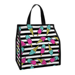 Black Striped Ice Cream Pattern Print Insulated Lunch Tote