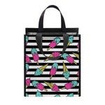 Black Striped Ice Cream Pattern Print Insulated Lunch Tote