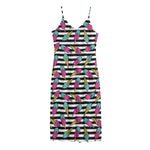 Black Striped Ice Cream Pattern Print Jersey Midi Cami Dress