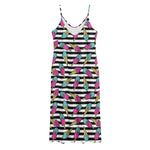 Black Striped Ice Cream Pattern Print Jersey Midi Cami Dress