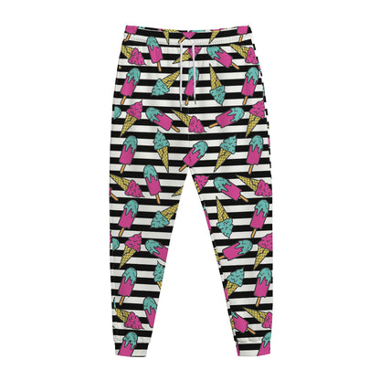 Black Striped Ice Cream Pattern Print Jogger Pants
