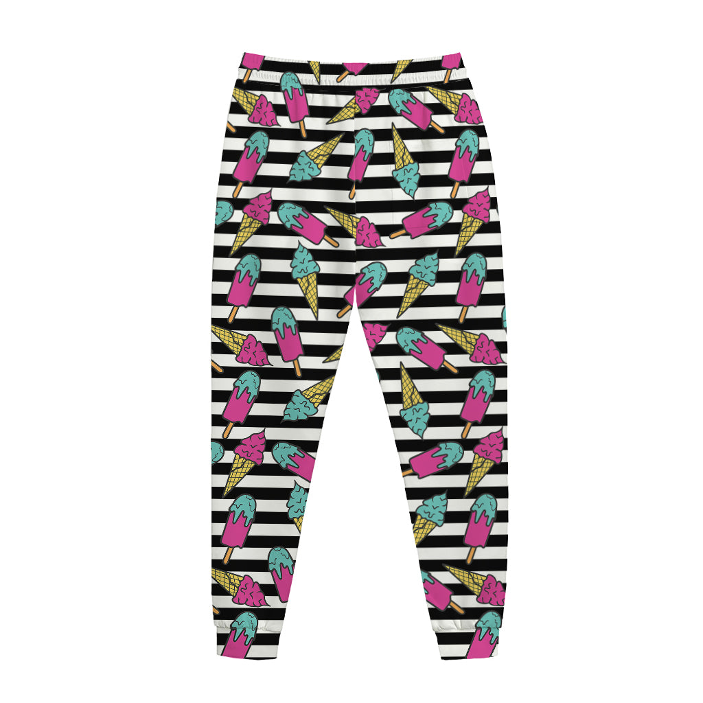 Black Striped Ice Cream Pattern Print Jogger Pants