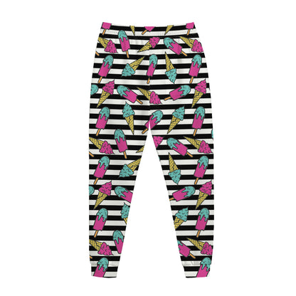 Black Striped Ice Cream Pattern Print Jogger Pants
