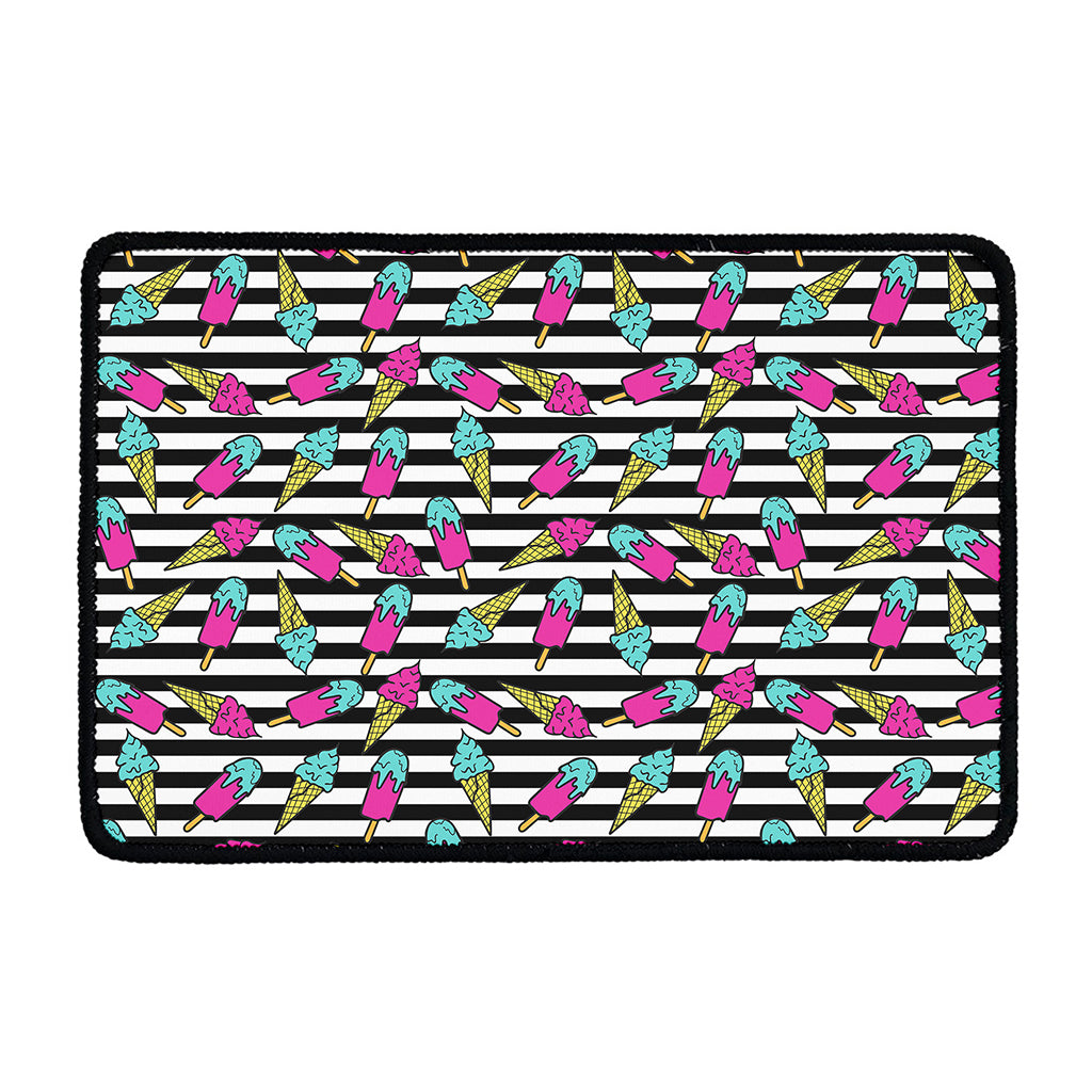 Black Striped Ice Cream Pattern Print Kitchen Mat