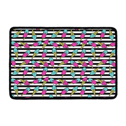 Black Striped Ice Cream Pattern Print Kitchen Mat