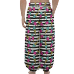 Black Striped Ice Cream Pattern Print Lantern Pants